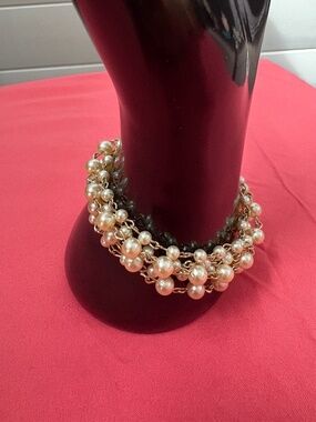 Vintage Multi-Strand Faux-Pearl Bracelet with Gold-Tone Filigree Clasp